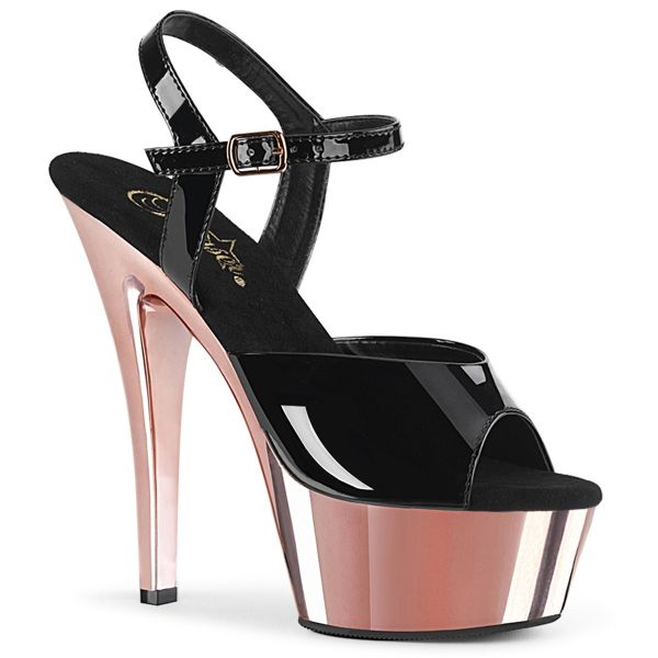 Zweifarbige Plateau Sandalette schwarz Lack rose gold Chrom Plateau KISS-209