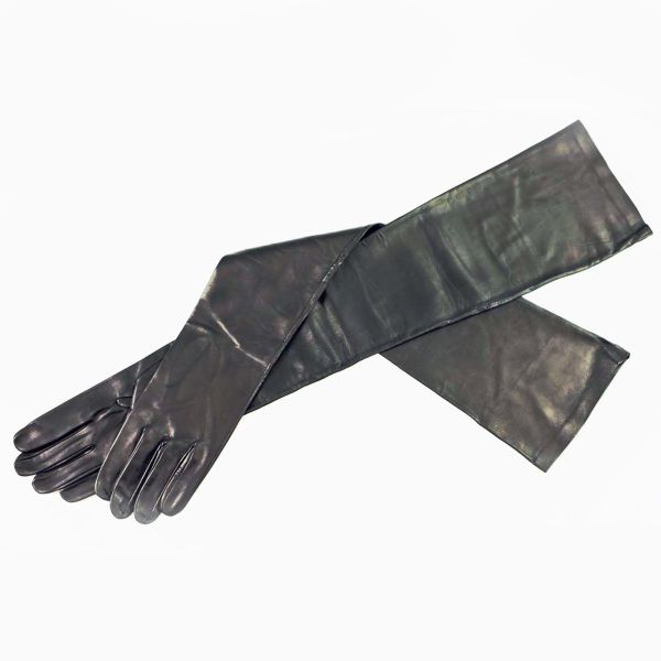 80 cm lange Lederhandschuhe schwarz schulterlang MICELI - Made in Italy