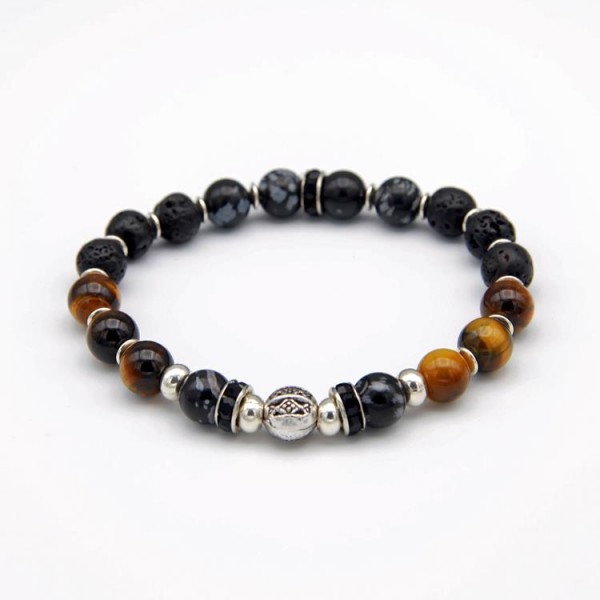 Herren Armband Tiger Stone, Lava, Obsidian