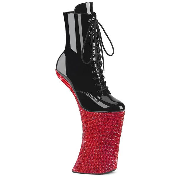 FORBIDDEN-1020BEJ Absatzlose Heelless Plateau Stiefelette in schwarz Lack mit rotem Strass