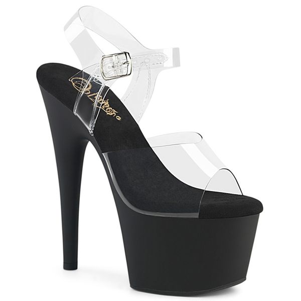 Durchsichtige Riemchen Sandalette mit matt schwarzem Plateau ADORE-708