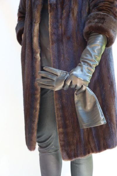 Herren Lederhandschuhe schwarz mit Kaschmir Wollfutter 45 cm lang